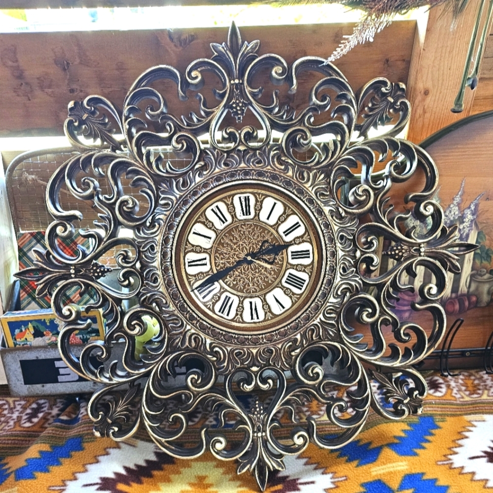 Gorgeous Ornate Vintage Gold Westclox Wall Clock